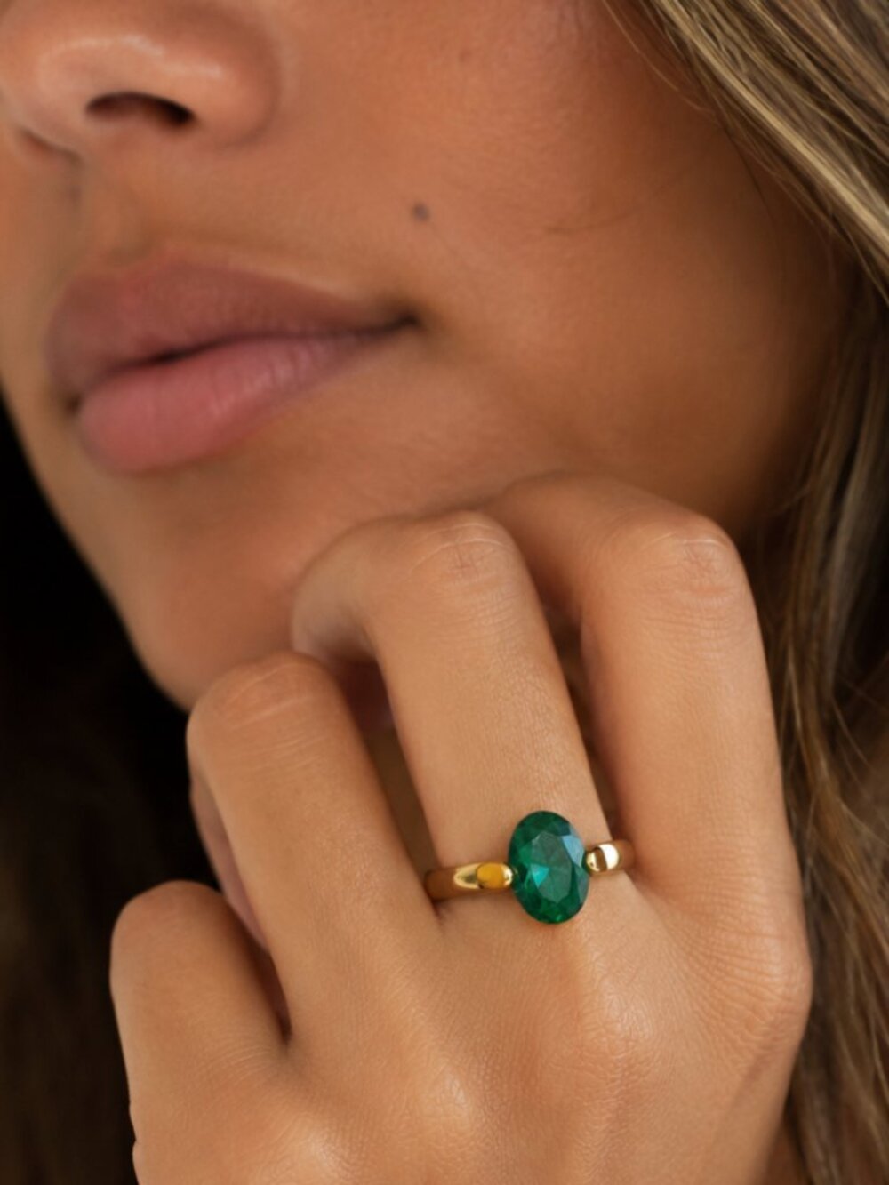 "Kinsley" Emerald Green Gemstone Waterproof Ring